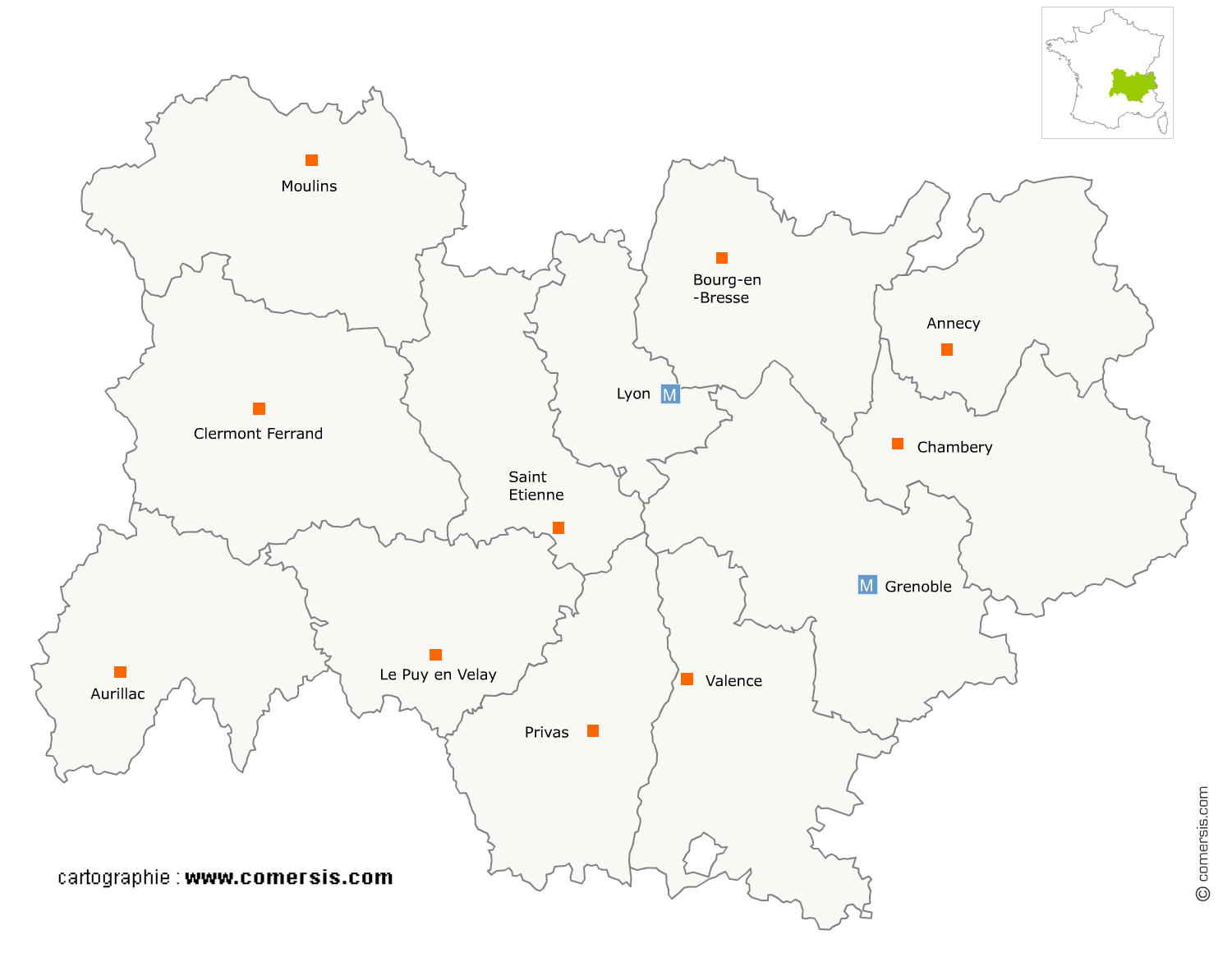 carte de la region Auvergne-Rhône-Alpes